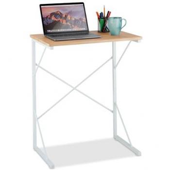 Escritorio Pequeño para Portátil Relaxdays, Mesa Compacta de MDF y Hierro, 75x60x40 cm, Blanco y Marrón