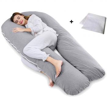 Queen Rose - Almohada de Cuerpo Completo para embarazos y Almohada de Maternidad con Funda reemplazable y Lavable, poliéster Poliéster., Jersey, Gris, 170 x 90 cm