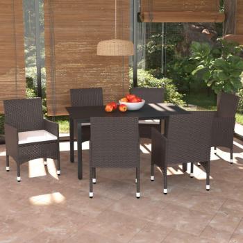 7-Piece Brown Poly Rattan Garden Dining Set with Cushions