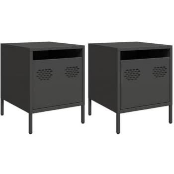 Mesitas de noche 2 uds acero negra 35x39x43,5 cm