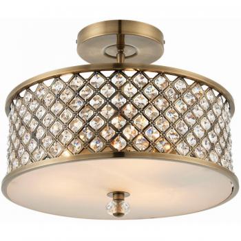 Lámpara de techo empotrada Hudson de 3 luces, latón antiguo y cristal, E27