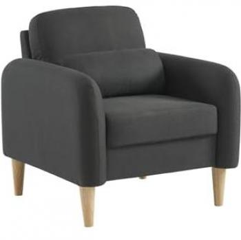 Sillón Escandinavo de Tela con Patas de Madera, Modelo Bellano, Gris Oscuro, 76x79x81 cm