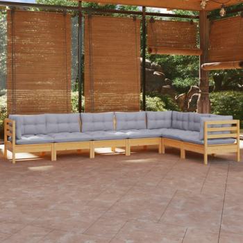 7-Piece Garden Lounge Set with Grey Cushions and Solid Pinewood Construction