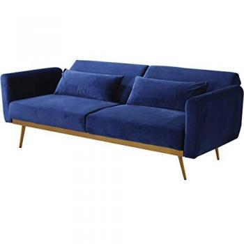 Sofá Cama Clic Clac Terciopelo Donia 3 Plazas Azul Oscuro