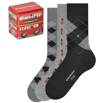 Burlington Men's British Box 3-Pack Socks - Cotton Patterned, Grey and Black, Size 40-46