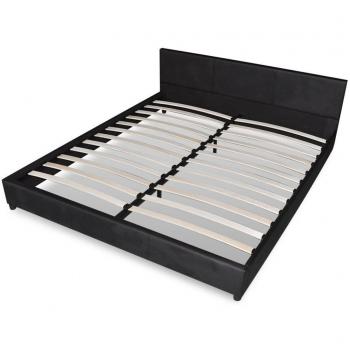 vidaXL Cama doble de matrimonio, cuero artificial negro, 180 x 200 cm