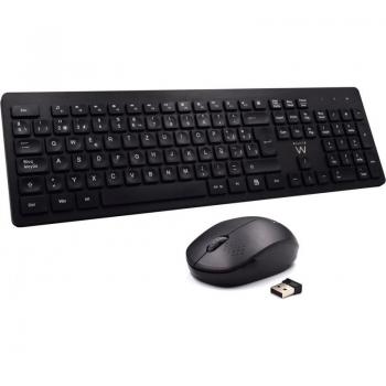 Conjunto de Teclado y Ratón Ewent Wireless Silencioso Negro QWERTY Portugués
