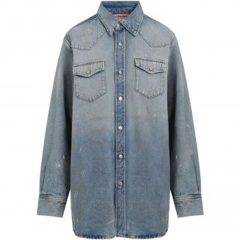 Acne Studios Men's Classic Denim Cotton Shirt in Clear Blue | Size Medium | CB0070