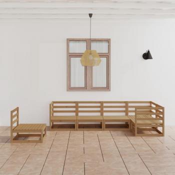 Juego de sala de jardín 6 piezas ámbar marrón madera maciza pino