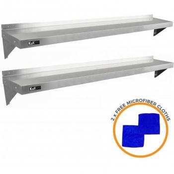 2 Estantes de Pared de Acero Inoxidable KuKoo 194cm x 30cm para Cocina Comercial y Restaurantes, Resistente a la Corrosión, Incluye 2 Paños de Microfibra Gratis