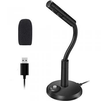 Micrófono de ordenador, USB Micrófono de escritorio con botón de silencio para videoconferencias de negocios, lecciones en línea, grabación, podcasting, juegos, chat, compatible con PC, portátil, Mac