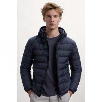 Ecoalf Aspen Marino - Plumífero de hombre con capucha y cierre de cremallera