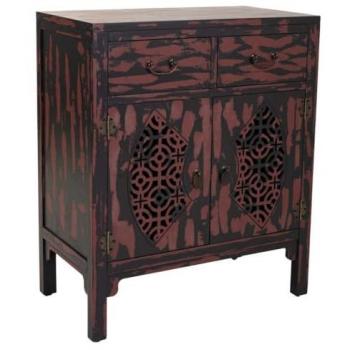Recibidor de madera rojo WANDERLUST DECO 66x36x78h cm estilo Art Deco con 2 cajones y 2 puertas