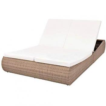 Beige Outdoor Lounge Bed with Poly Rattan Weave