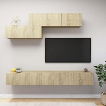 Juego de muebles para puertas de TV 6 piezas Sonoma Wood Oak Multilayer, incluye 6 piezas, fabricado en madera de ingeniería color roble Sonoma, diseño moderno y funcional, ideal para salón