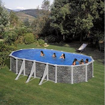 Gre KITPROV738PO Córcega - Piscina Elevada Ovalada, Aspecto Piedra, 730 x 375 x 132 cm