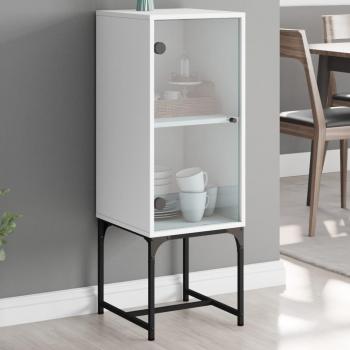 Armario auxiliar con puerta de vidrio blanco 35x37x100 cm, mueble de almacenaje de salón, armarios con puertas, cajón de madera, buffet para salón moderno, armario auxiliar, armario de almacenamiento