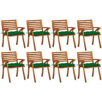 Sillas de jardín 8 piezas de madera maciza de teca con almohadas