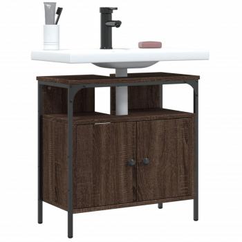 Mueble para lavabo de baño de madera multicapa en color roble marrón, dimensiones 60x30x60 cm