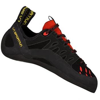 Pies de gato de escalada para niños La Sportiva Tarantulace Black-Poppy, características: color negro y rojo con detalles amarillos, talla 37.5