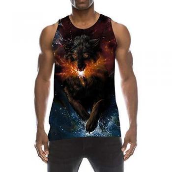 TUONROAD Camisetas de Tirantes para Hombres Lobo Divertida 3D Impreso Chaleco Tops Casual Multicolor Ligero Camisetas sin Mangas Deportivas Secado Rápido para Running Fitness Ejercicio Negro - S