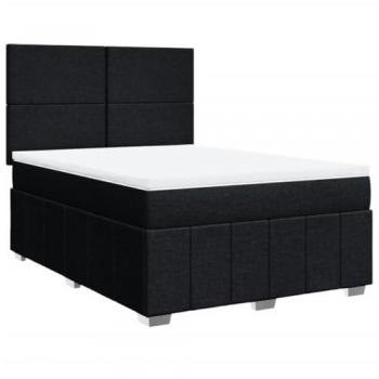 Cama box spring con colchón de muelles en tela negra 140x190 cm