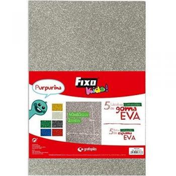 Fixo Kids Goma Eva 40X60Cm, 5 Uni, Purpurina Plata