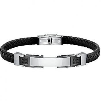 Pulsera de Hombre Morellato Moody en Cuero Negro y Acero PVD Gris con Cristales - 22cm