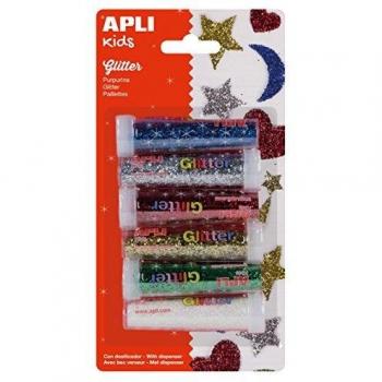 APLI Kids 13343 - Purpurina en polvo con acabado metalizado, ideal para disfraces y manualidades - 6 botes