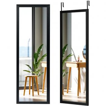 Espejo de Cuerpo Entero Montado en la Pared con Ganchos, Espejo de Maquillaje para Puerta, Dormitorio, Salón, Vestuarios, Color Negro, Dimensiones 120 x