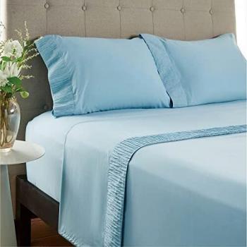 Bedsure Sabanas 140x200 4 Piezas - Juego Sábanas Cama 140 Poliéster con Bajera 140x200 Ajustable, Encimera y 2 Fundas de Almohada 50x80cm, Azul
