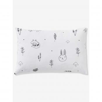 VERTBAUDET Funda de Almohada para bebé Bosque mágico Blanco Claro Liso con Motivos 40X60