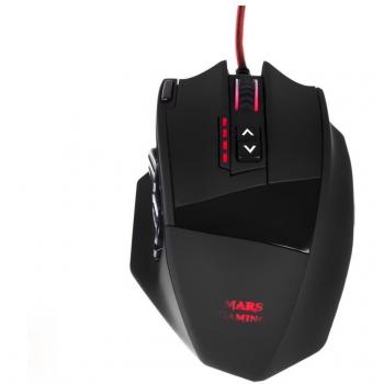 MM4 Mars Gaming - Ratón para PC con Sensor Óptico Avago, 16400 DPI, Iluminación LED en 4 Colores y 19 Botones Ajustables - Negro
