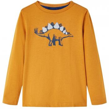 Camiseta Infantil de Manga Larga Estampado de Dinosaurio Jersey Ocre Oscuro 128