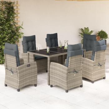 7-Piece Grey Poly Rattan Garden Dining Set with Cushions