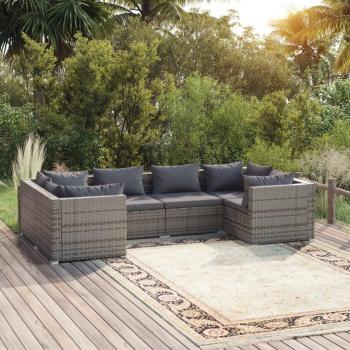 vidaXL 6-Piece Grey Poly Rattan Garden Lounge Set with Cushions