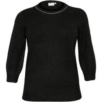Kaffe Curve Women's Plus Size Black Round-Neck Knit Pullover with Glitter Detail