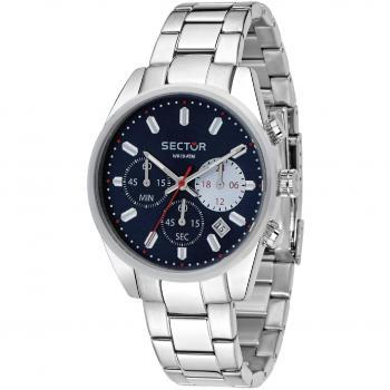 Reloj Hombre Sector 245 - Diseño deportivo, caja de acero inoxidable, resistencia al agua hasta 100 metros, cronógrafo, esfera analógica con indicadores luminosos y correa de cuero