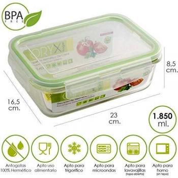Recipiente Hermetico Cristal Rectangular 1850 ml. 23 x 16.5 x 8.5