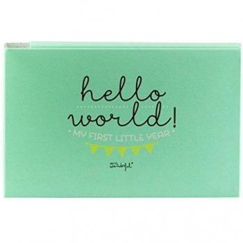 Mr. Wonderful - Álbum para bebé, diseño ¡Hola mundo! Mi primer añito, cartón, color verde menta