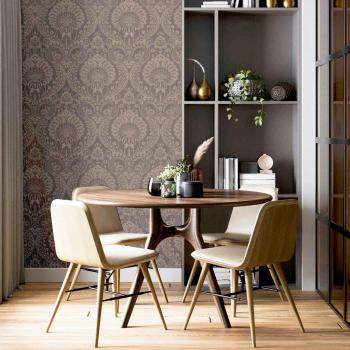 Arthouse Luxe Damask Wallpaper - Chocolate Rose Gold
