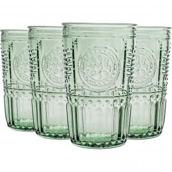 Vasos Altos Decorados Romantic de Bormioli Rocco en Verde Pastel - Pack de 4 - 475ml