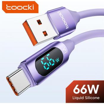 Toocki 6A LED Display USB Type C Cable - 66W Fast Charging Data Cord for Samsung, Xiaomi, and Honor Devices