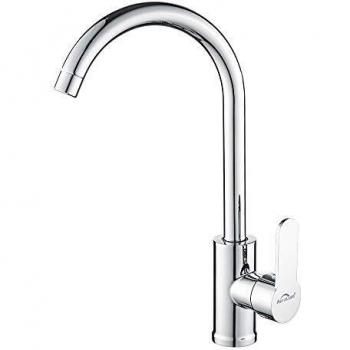Auralum Grifo de Cocina con Giro de 360°, Caño Alto, Diseño Elegante Grifos de Fregadero Monomando en Latón y Cromado para Agua Caliente y Fría