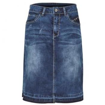 Cream Patched Denim Skirt for Women, Blue, Size 2XL