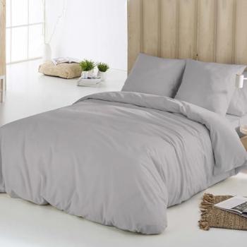Funda Nórdica Lisa 100% Microfibra Ecológica Ultrasuave y Transpirable - Juego Completo para Cama de 135 cm, Libre de Arrugas, Color Gris Claro