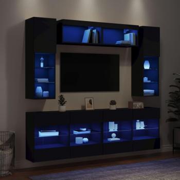 Mueble de TV de Pared 6 Piezas con Luces LED Negro