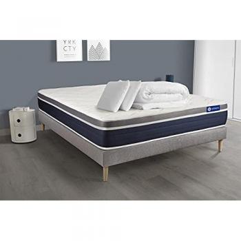 Pack Colchón y Somier Actiflex Confort 160x200 cm - Muelles Pocket, Viscoelástica, Incluye Almohadas y Edredón, Altura 26 cm, Color Gris