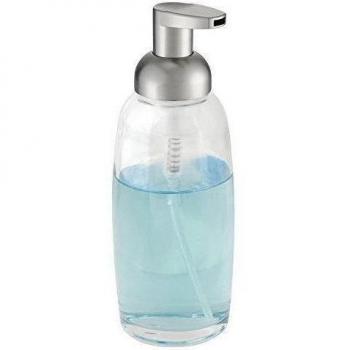 mdesign Espuma - Dispensador de jabón de cristal para cocina, baño - Transparente/cepillado