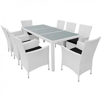 9-Piece Cream White Synthetic Rattan Outdoor Dining Set